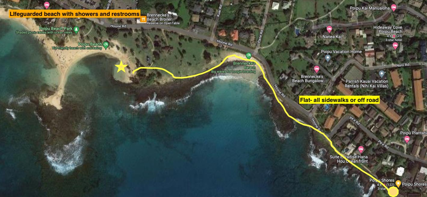 Poipu Shores easy walk to the beach