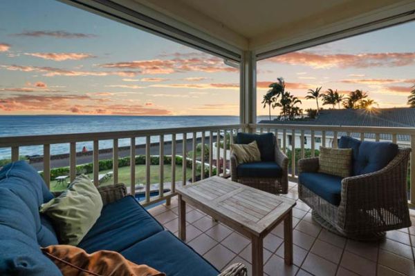 Alihi Lani unit 5 lanai sunset view across ocean