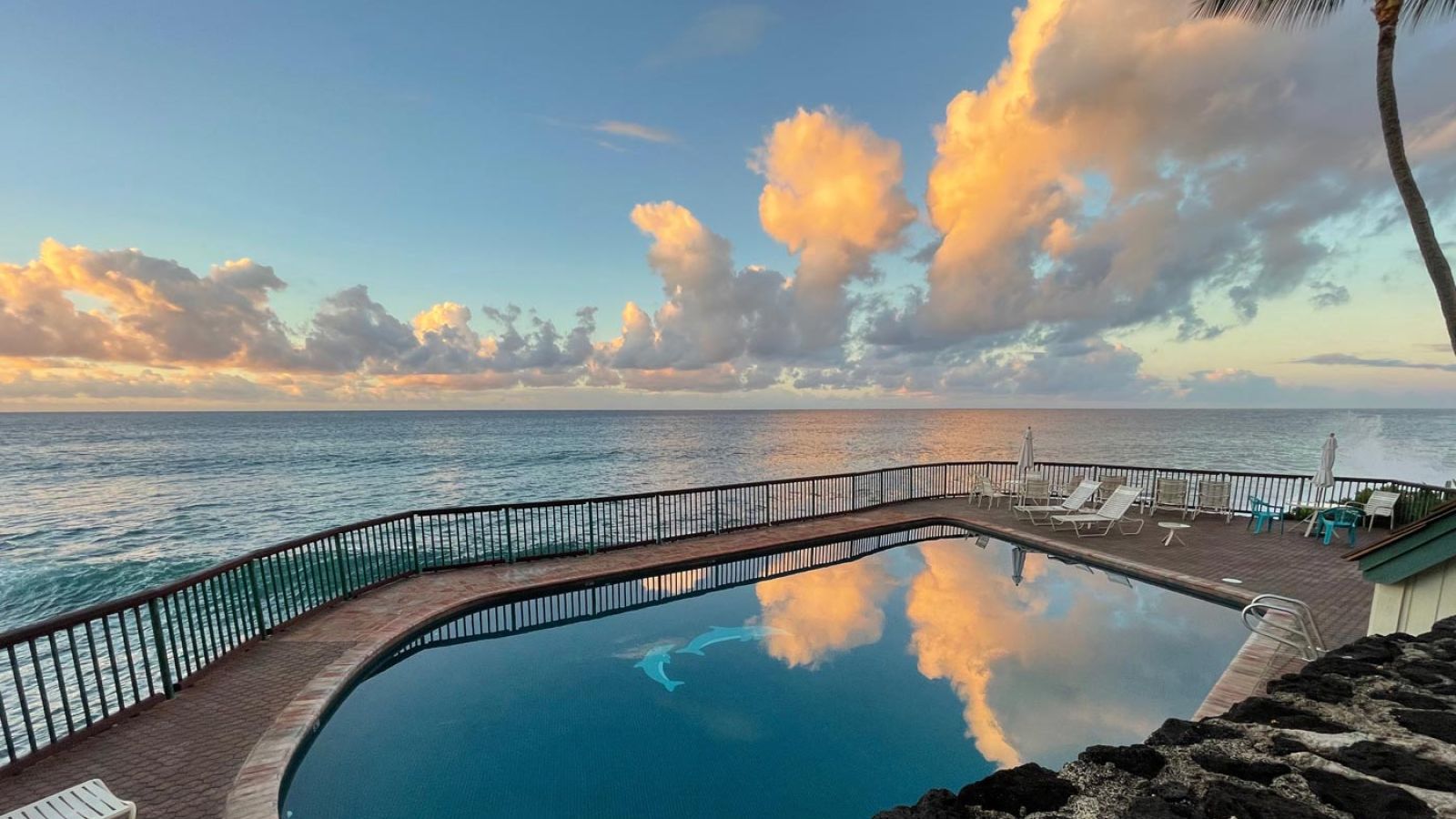 Poipu Shores oceanfront pool at sunrise