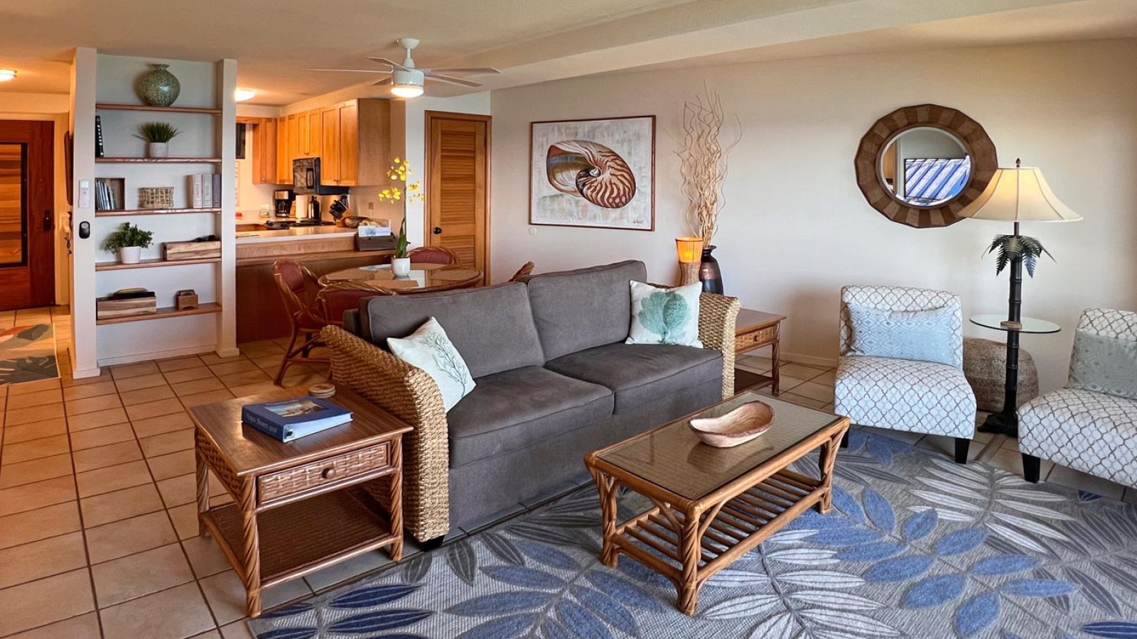 Poipu Shores oceanfront rental with updated island decor